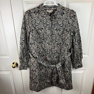 Boden Mini Shift Shirt Dress Paisley Black Brown Size 10L Long Tall